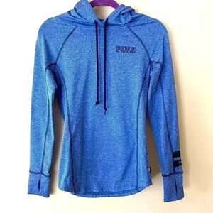 Pink by VS Blue Heather Thumb Hole Pullover Drawstring Lightweight Hoodie SizeXS